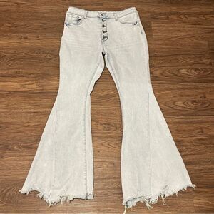 Pink Lily Raw Distressed Hem Flare Button Up Jeans Light Blue Size 31